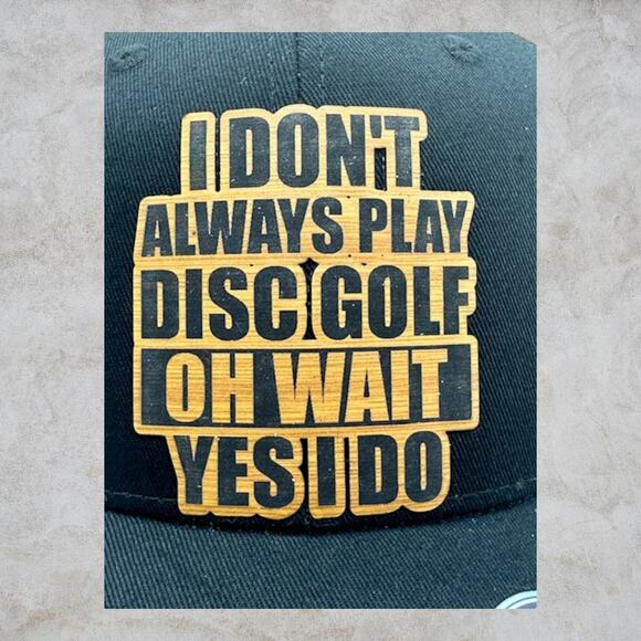 Disc Golf Leather Patch Hat Custom Trucker Hat Always Disc Golfing Blk/Org - Picture 2 of 6